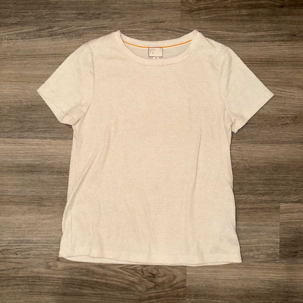 Anthro Textured Cream Knit Tee Women's Small Short‎ Sleeve Minimal Chic Top